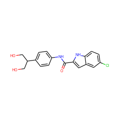 O=C(Nc1ccc(C(CO)CO)cc1)c1cc2cc(Cl)ccc2[nH]1 ZINC000040429472