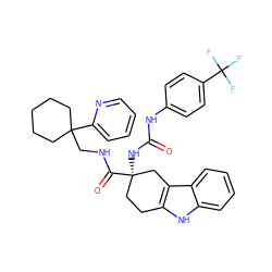 O=C(Nc1ccc(C(F)(F)F)cc1)N[C@@]1(C(=O)NCC2(c3ccccn3)CCCCC2)CCc2[nH]c3ccccc3c2C1 ZINC000026834952