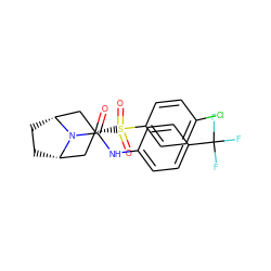 O=C(Nc1ccc(C(F)(F)F)cc1)N1[C@H]2CC[C@@H]1C[C@H](S(=O)(=O)c1ccc(Cl)cc1)C2 ZINC000103097091