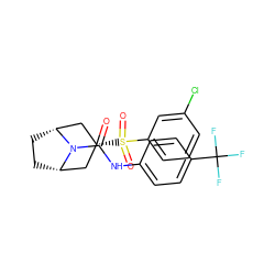 O=C(Nc1ccc(C(F)(F)F)cc1)N1[C@H]2CC[C@@H]1C[C@H](S(=O)(=O)c1cccc(Cl)c1)C2 ZINC000103097169