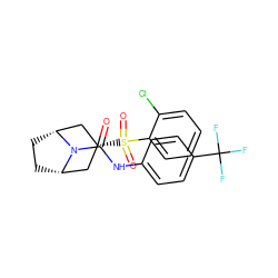 O=C(Nc1ccc(C(F)(F)F)cc1)N1[C@H]2CC[C@@H]1C[C@H](S(=O)(=O)c1ccccc1Cl)C2 ZINC000103097166