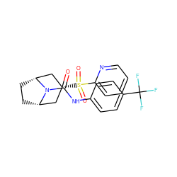 O=C(Nc1ccc(C(F)(F)F)cc1)N1[C@H]2CC[C@@H]1C[C@H](S(=O)(=O)c1ccccn1)C2 ZINC000103097227