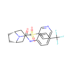 O=C(Nc1ccc(C(F)(F)F)cc1)N1[C@H]2CC[C@@H]1C[C@H](S(=O)(=O)c1cccnc1)C2 ZINC000103097086