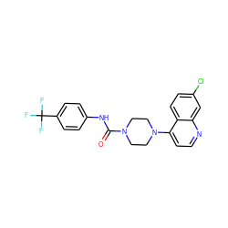 O=C(Nc1ccc(C(F)(F)F)cc1)N1CCN(c2ccnc3cc(Cl)ccc23)CC1 ZINC000008618183