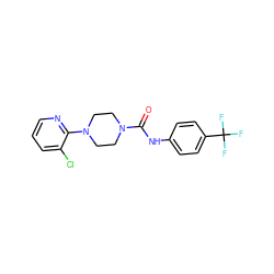 O=C(Nc1ccc(C(F)(F)F)cc1)N1CCN(c2ncccc2Cl)CC1 ZINC000013553816