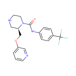 O=C(Nc1ccc(C(F)(F)F)cc1)N1CCNC[C@@H]1COc1cccnc1 ZINC000114581000