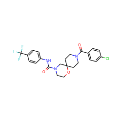 O=C(Nc1ccc(C(F)(F)F)cc1)N1CCOC2(CCN(C(=O)c3ccc(Cl)cc3)CC2)C1 ZINC000103233564