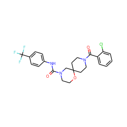 O=C(Nc1ccc(C(F)(F)F)cc1)N1CCOC2(CCN(C(=O)c3ccccc3Cl)CC2)C1 ZINC000103233556