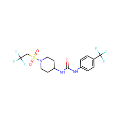 O=C(Nc1ccc(C(F)(F)F)cc1)NC1CCN(S(=O)(=O)CC(F)(F)F)CC1 ZINC000143692067