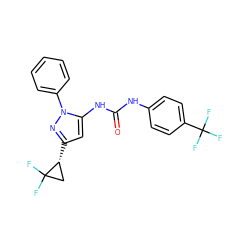 O=C(Nc1ccc(C(F)(F)F)cc1)Nc1cc([C@@H]2CC2(F)F)nn1-c1ccccc1 ZINC000299825653