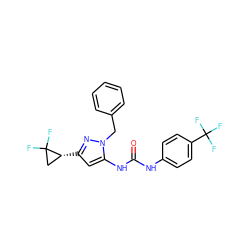 O=C(Nc1ccc(C(F)(F)F)cc1)Nc1cc([C@@H]2CC2(F)F)nn1Cc1ccccc1 ZINC000299821875