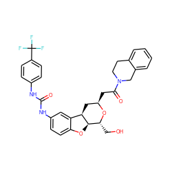 O=C(Nc1ccc(C(F)(F)F)cc1)Nc1ccc2c(c1)[C@H]1C[C@@H](CC(=O)N3CCc4ccccc4C3)O[C@H](CO)[C@H]1O2 ZINC000095600010