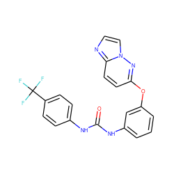 O=C(Nc1ccc(C(F)(F)F)cc1)Nc1cccc(Oc2ccc3nccn3n2)c1 ZINC000095564080