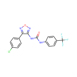 O=C(Nc1ccc(C(F)(F)F)cc1)Nc1nonc1-c1ccc(Cl)cc1 ZINC000039649256