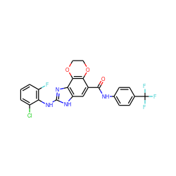 O=C(Nc1ccc(C(F)(F)F)cc1)c1cc2[nH]c(Nc3c(F)cccc3Cl)nc2c2c1OCCO2 ZINC000205302320