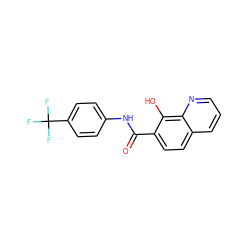 O=C(Nc1ccc(C(F)(F)F)cc1)c1ccc2cccnc2c1O ZINC000028604053