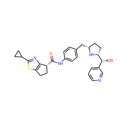 O=C(Nc1ccc(C[C@@H]2CC[C@H]([C@H](O)c3cccnc3)N2)cc1)[C@@H]1CCc2sc(C3CC3)nc21 ZINC000103252129