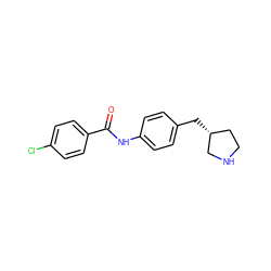 O=C(Nc1ccc(C[C@@H]2CCNC2)cc1)c1ccc(Cl)cc1 ZINC000117720626