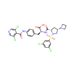 O=C(Nc1ccc(C[C@H](NC(=O)[C@@H]2C[C@H](N3CCC3)CN2S(=O)(=O)c2cc(Cl)cc(Cl)c2)C(=O)O)cc1)c1c(Cl)cncc1Cl ZINC000049832941