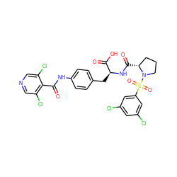 O=C(Nc1ccc(C[C@H](NC(=O)[C@@H]2CCCN2S(=O)(=O)c2cc(Cl)cc(Cl)c2)C(=O)O)cc1)c1c(Cl)cncc1Cl ZINC000029551727