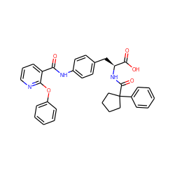 O=C(Nc1ccc(C[C@H](NC(=O)C2(c3ccccc3)CCCC2)C(=O)O)cc1)c1cccnc1Oc1ccccc1 ZINC000029412268