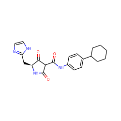 O=C(Nc1ccc(C2CCCCC2)cc1)C1C(=O)N[C@@H](Cc2ncc[nH]2)C1=O ZINC000029127003