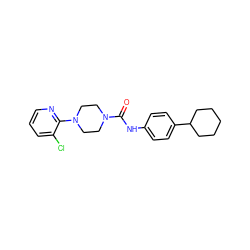 O=C(Nc1ccc(C2CCCCC2)cc1)N1CCN(c2ncccc2Cl)CC1 ZINC000013553810