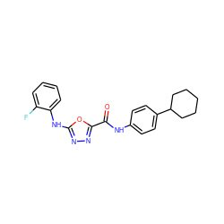 O=C(Nc1ccc(C2CCCCC2)cc1)c1nnc(Nc2ccccc2F)o1 ZINC000084652801