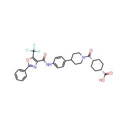 O=C(Nc1ccc(C2CCN(C(=O)[C@H]3CC[C@@H](C(=O)O)CC3)CC2)cc1)c1nc(-c2ccccc2)oc1C(F)(F)F ZINC000101410732