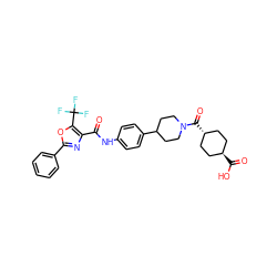 O=C(Nc1ccc(C2CCN(C(=O)[C@H]3CC[C@H](C(=O)O)CC3)CC2)cc1)c1nc(-c2ccccc2)oc1C(F)(F)F ZINC000101410731