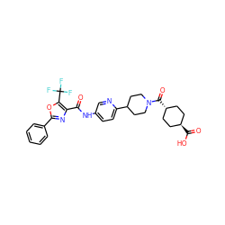 O=C(Nc1ccc(C2CCN(C(=O)[C@H]3CC[C@H](C(=O)O)CC3)CC2)nc1)c1nc(-c2ccccc2)oc1C(F)(F)F ZINC000254051013