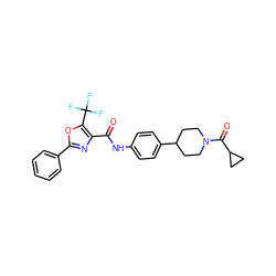 O=C(Nc1ccc(C2CCN(C(=O)C3CC3)CC2)cc1)c1nc(-c2ccccc2)oc1C(F)(F)F ZINC000071318041