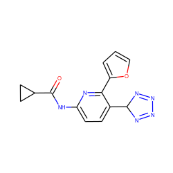 O=C(Nc1ccc(C2N=NN=N2)c(-c2ccco2)n1)C1CC1 ZINC000049031594