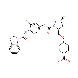 O=C(Nc1ccc(CC(=O)N2C[C@@H](F)C[C@H]2CO[C@H]2CC[C@H](C(=O)O)CC2)cc1Cl)N1CCc2ccccc21 ZINC000253681631