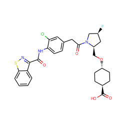 O=C(Nc1ccc(CC(=O)N2C[C@@H](F)C[C@H]2CO[C@H]2CC[C@H](C(=O)O)CC2)cc1Cl)c1nsc2ccccc12 ZINC000253684969