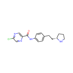 O=C(Nc1ccc(CC[C@@H]2CCCN2)cc1)c1cnc(Cl)cn1 ZINC000117724167