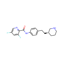 O=C(Nc1ccc(CC[C@@H]2CCCNC2)cc1)c1ncc(F)cc1F ZINC000117714896