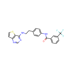 O=C(Nc1ccc(CCNc2ncnc3ccsc23)cc1)c1cccc(C(F)(F)F)c1 ZINC000040863414