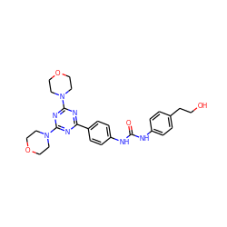 O=C(Nc1ccc(CCO)cc1)Nc1ccc(-c2nc(N3CCOCC3)nc(N3CCOCC3)n2)cc1 ZINC000045386541