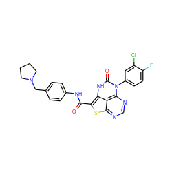 O=C(Nc1ccc(CN2CCCC2)cc1)c1sc2ncnc3c2c1[nH]c(=O)n3-c1ccc(F)c(Cl)c1 ZINC000146779960