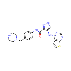 O=C(Nc1ccc(CN2CCNCC2)cc1)c1n[nH]cc1Nc1ncnc2sccc12 ZINC001772645099