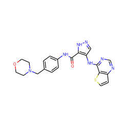 O=C(Nc1ccc(CN2CCOCC2)cc1)c1[nH]ncc1Nc1ncnc2ccsc12 ZINC000205803381