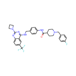 O=C(Nc1ccc(CNc2nc(N3CCC3)nc3ccc(C(F)(F)F)cc23)cc1)C1CCN(Cc2ccc(F)cc2)CC1 ZINC000146038762