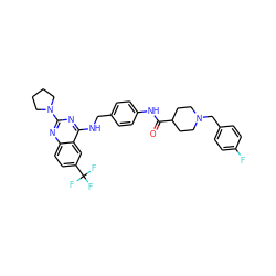 O=C(Nc1ccc(CNc2nc(N3CCCC3)nc3ccc(C(F)(F)F)cc23)cc1)C1CCN(Cc2ccc(F)cc2)CC1 ZINC000145402686