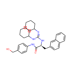 O=C(Nc1ccc(CO)cc1)[C@H](Cc1ccc2ccccc2c1)N/C(=N/C1CCCCC1)NC1CCCCC1 ZINC000027180140