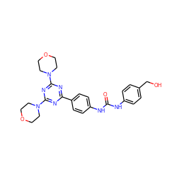 O=C(Nc1ccc(CO)cc1)Nc1ccc(-c2nc(N3CCOCC3)nc(N3CCOCC3)n2)cc1 ZINC000045356336