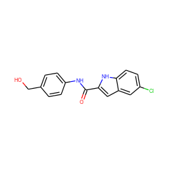 O=C(Nc1ccc(CO)cc1)c1cc2cc(Cl)ccc2[nH]1 ZINC000040976732