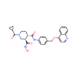 O=C(Nc1ccc(COc2ccnc3ccccc23)cc1)[C@H]1CCN(C(=O)C2CC2)C[C@@H]1C(=O)NO ZINC000013587712