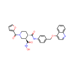 O=C(Nc1ccc(COc2ccnc3ccccc23)cc1)[C@H]1CCN(C(=O)c2ccco2)C[C@@H]1C(=O)NO ZINC000013587716