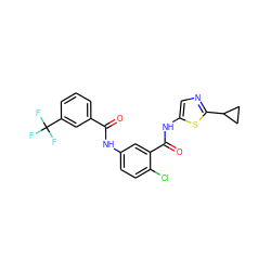 O=C(Nc1ccc(Cl)c(C(=O)Nc2cnc(C3CC3)s2)c1)c1cccc(C(F)(F)F)c1 ZINC000040914358